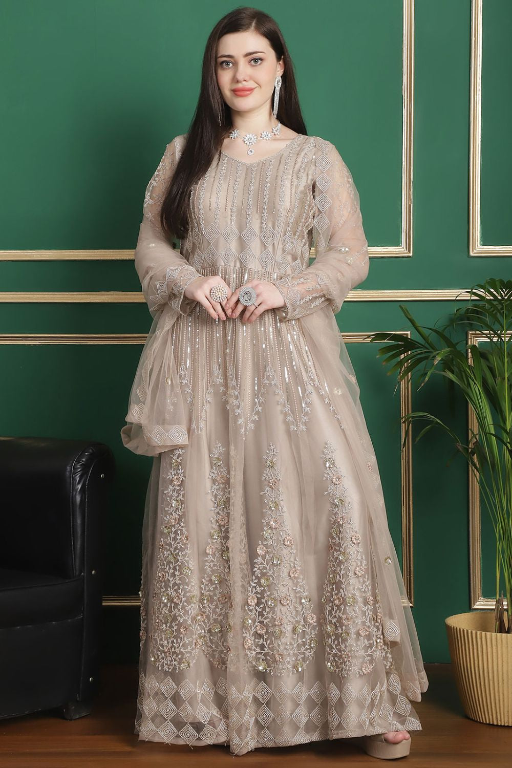 Beige fashion colour anarkali