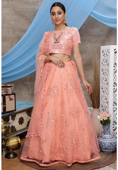 Pink Net Sangeet Lehenga Choli