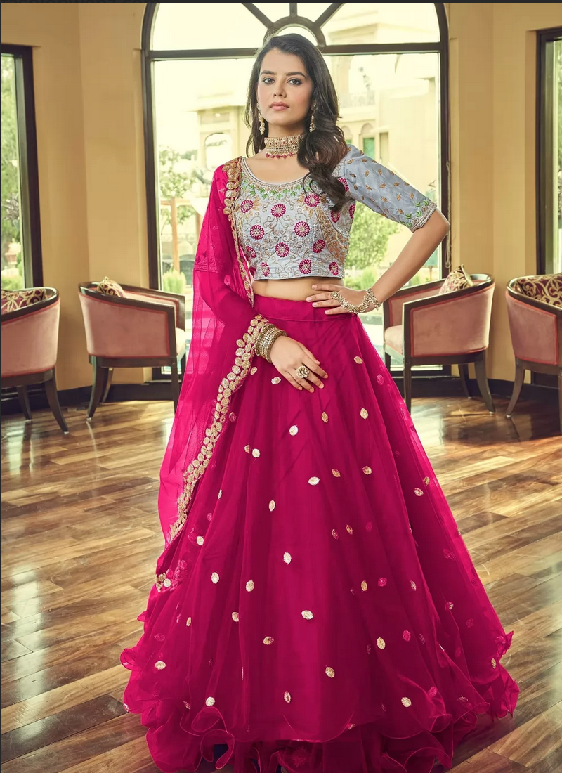 Pink Net Sangeet Lehenga Choli