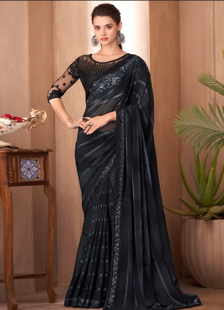 Black saree for wedding clearance party