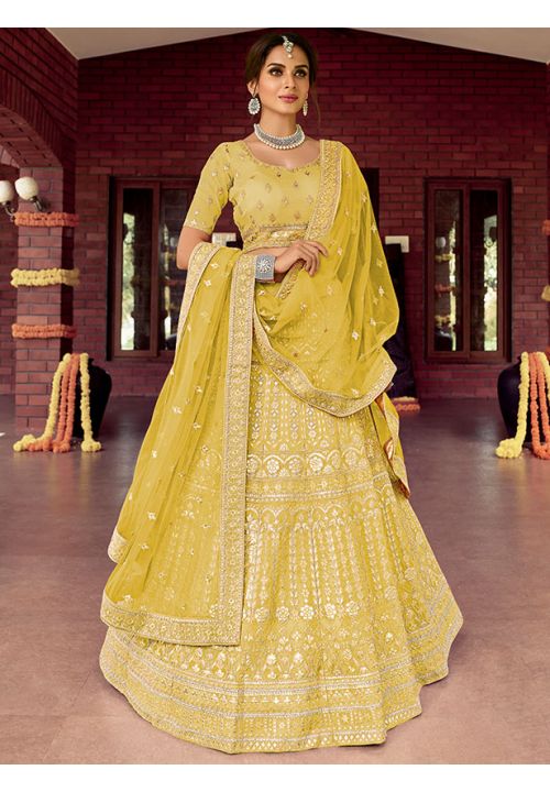 Sunny Yellow Bridal Reception Designer Lehenga In Raw Silk SFARY10820 –  Siya Fashions