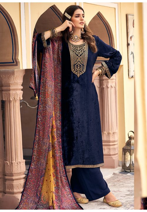Brown Plus Size Velvet Indian Pakistani Palazzo Suit SFSTL22402