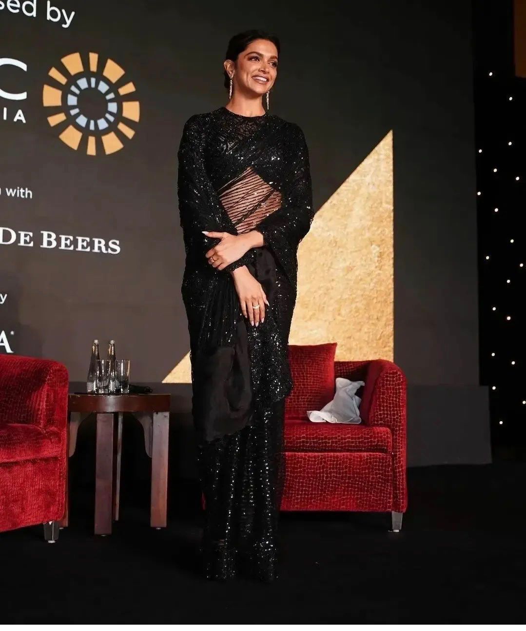 Buy Bollywood model black net sequins saree in UK, USA and
