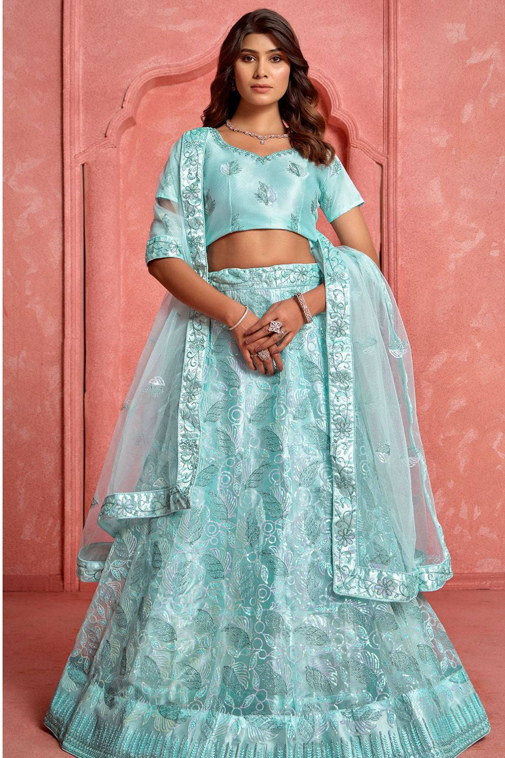 Blue Net Wedding Sangeet Party Lehenga Choli  SFYS143901