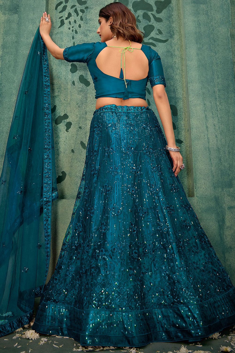 Blue Net Wedding Party Lehenga Choli SFYS143205