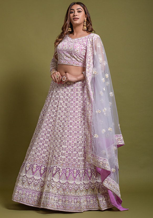 Opulent Purple Bridal Net Haldi Lehenga  SFANJ2076