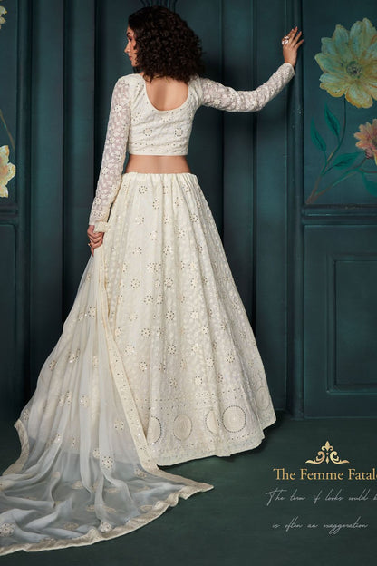 Off White Georgette Bridal Reception Lehenga Set SFSA467103