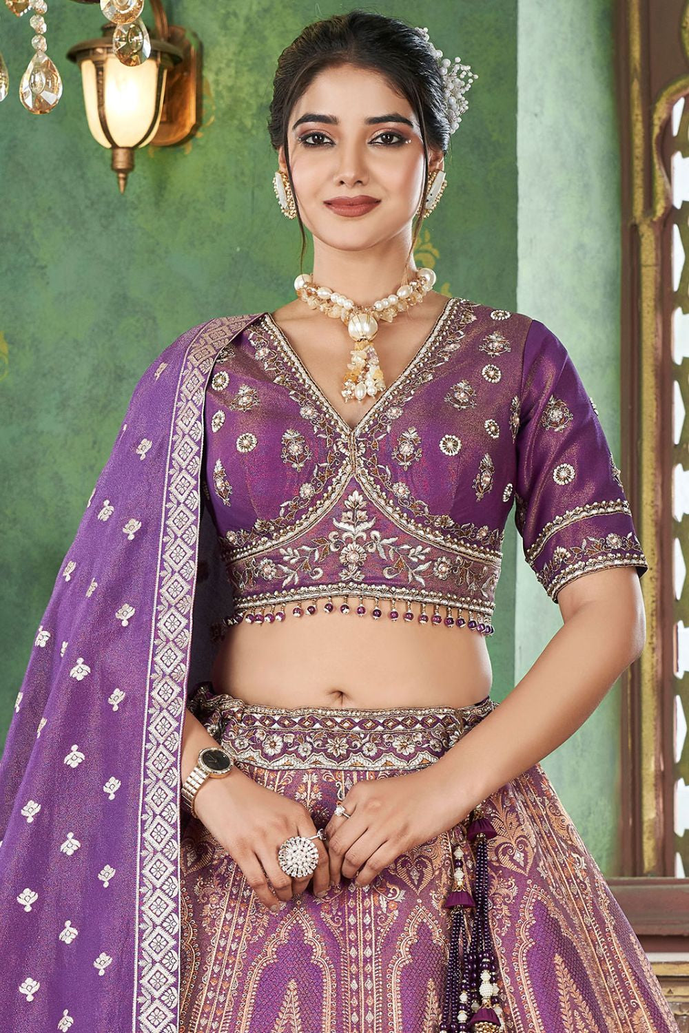 Purple Jacquard Designer Wedding Reception Lehenga Set SFRELS3604R