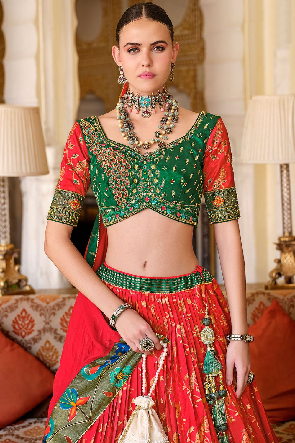 Red Silk Bridal Wedding Lehenga SFSA481006R