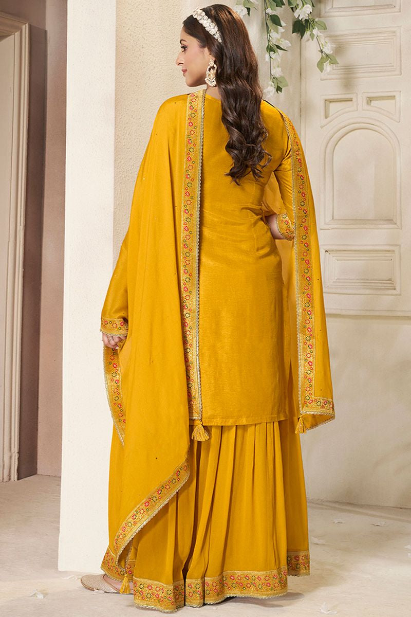 Yellow Sarara Kameez Readymade Salwar Kameez In Dola Silk SFVNF1705R