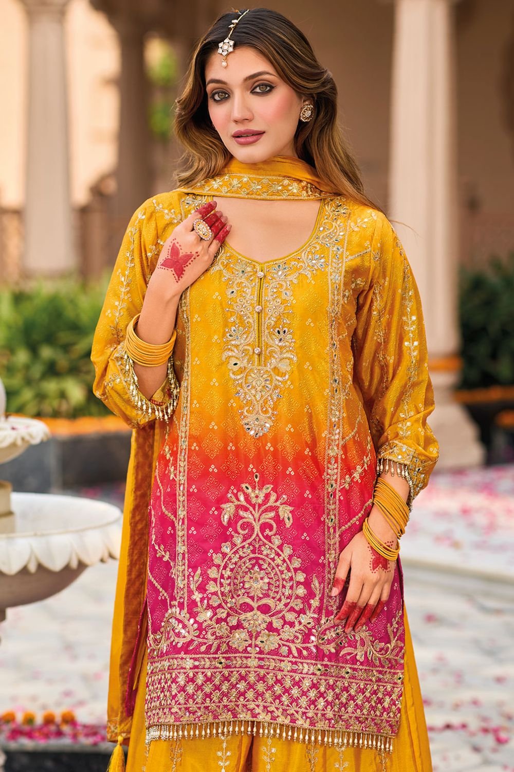 Yellow Haldi Ceremony Readymade Palazzo Kameez SFFK23703R