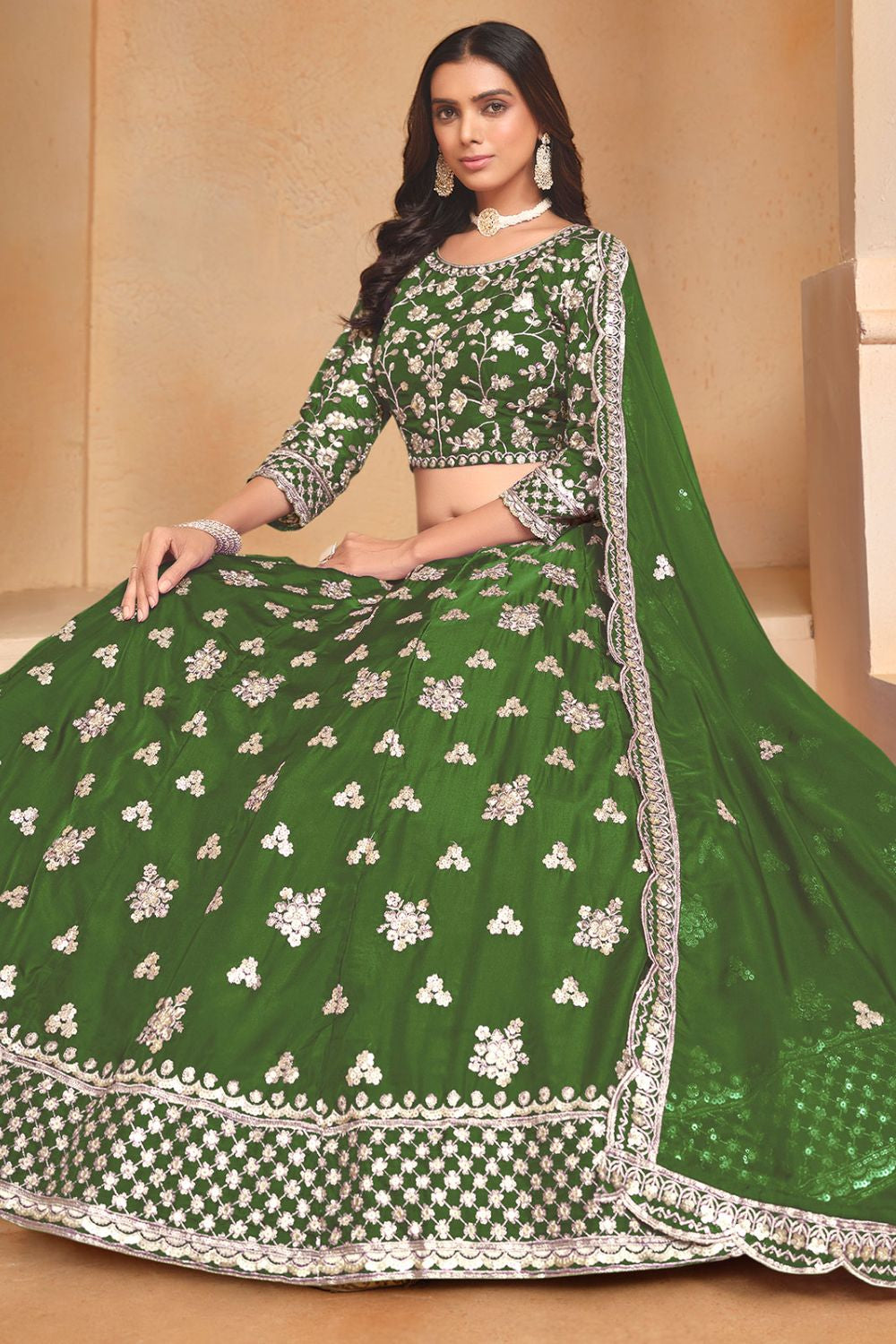 Green Organza Haldi Sangeet Designer Lehenga Set SFDFS31001