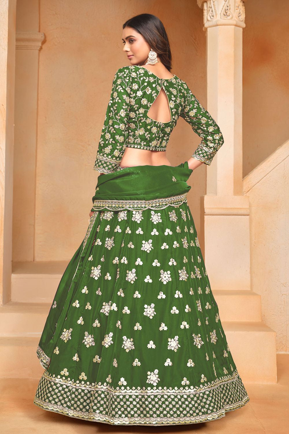 Green Organza Haldi Sangeet Designer Lehenga Set SFDFS31001