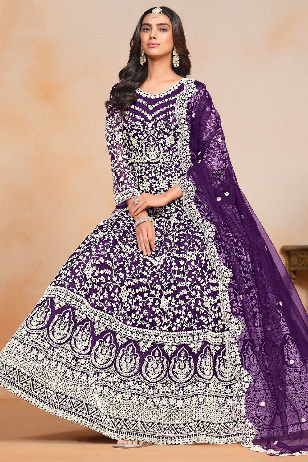 Purple Anarkali Salwar Kameez In Net SFDFS30802