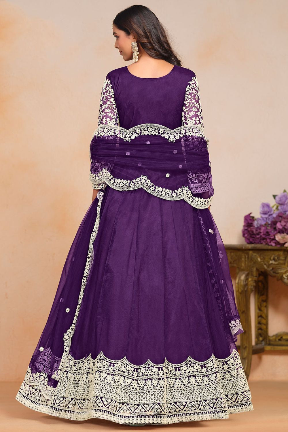 Purple Anarkali Salwar Kameez In Net SFDFS30802