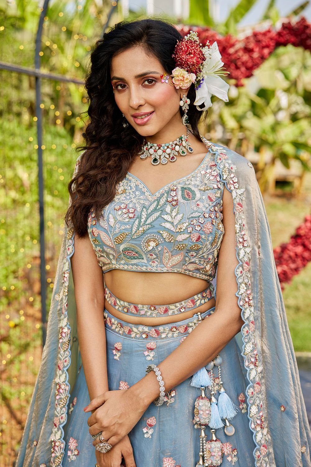 Blue Net Heavy Designer Lehenga Choli Set  SFROY509001