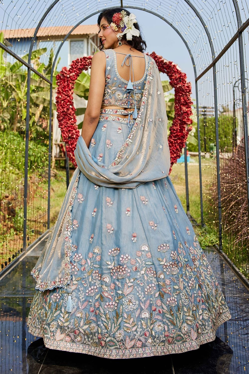 Blue Net Heavy Designer Lehenga Choli Set  SFROY509001