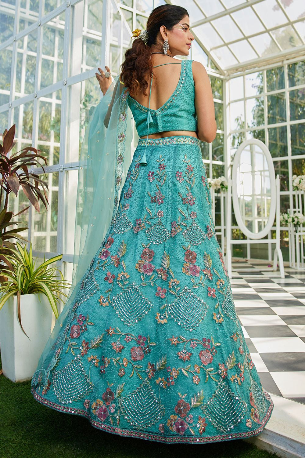 Green Net Wedding Lehenga With Zari Work SFROY509013