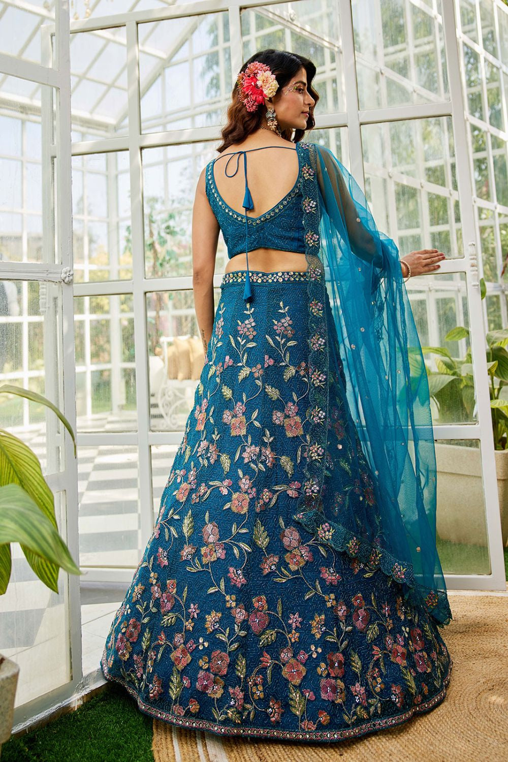 Blue Net Heavy Party Lehenga Choli Set SFROY509020