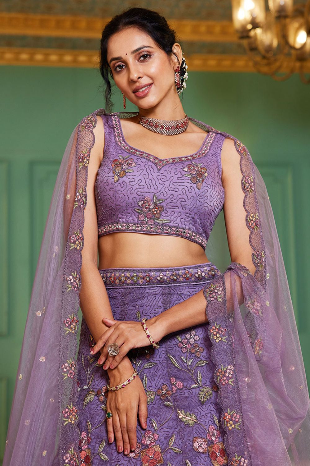 Purple Net Heavy Party Lehenga Choli Set SFROY509022