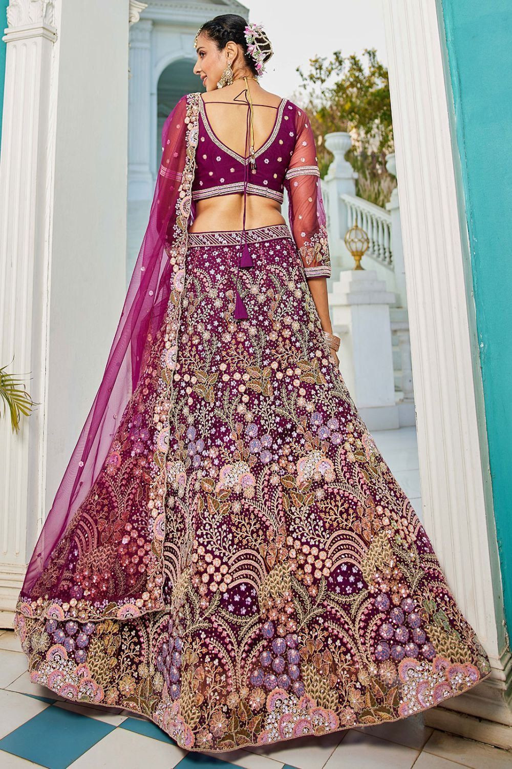 Elevated Burgundy  Net Bridal Wedding Lehenga SFROY509108