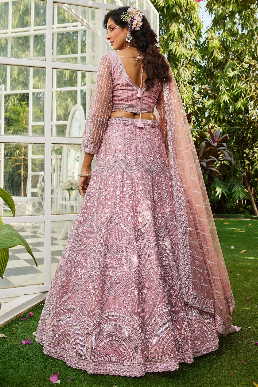 Rebellious Pink Net Designer Engagement Lehenga SFROY509119