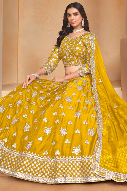 Yellow Organza Haldi Sangeet Designer Lehengas SFDFS31003