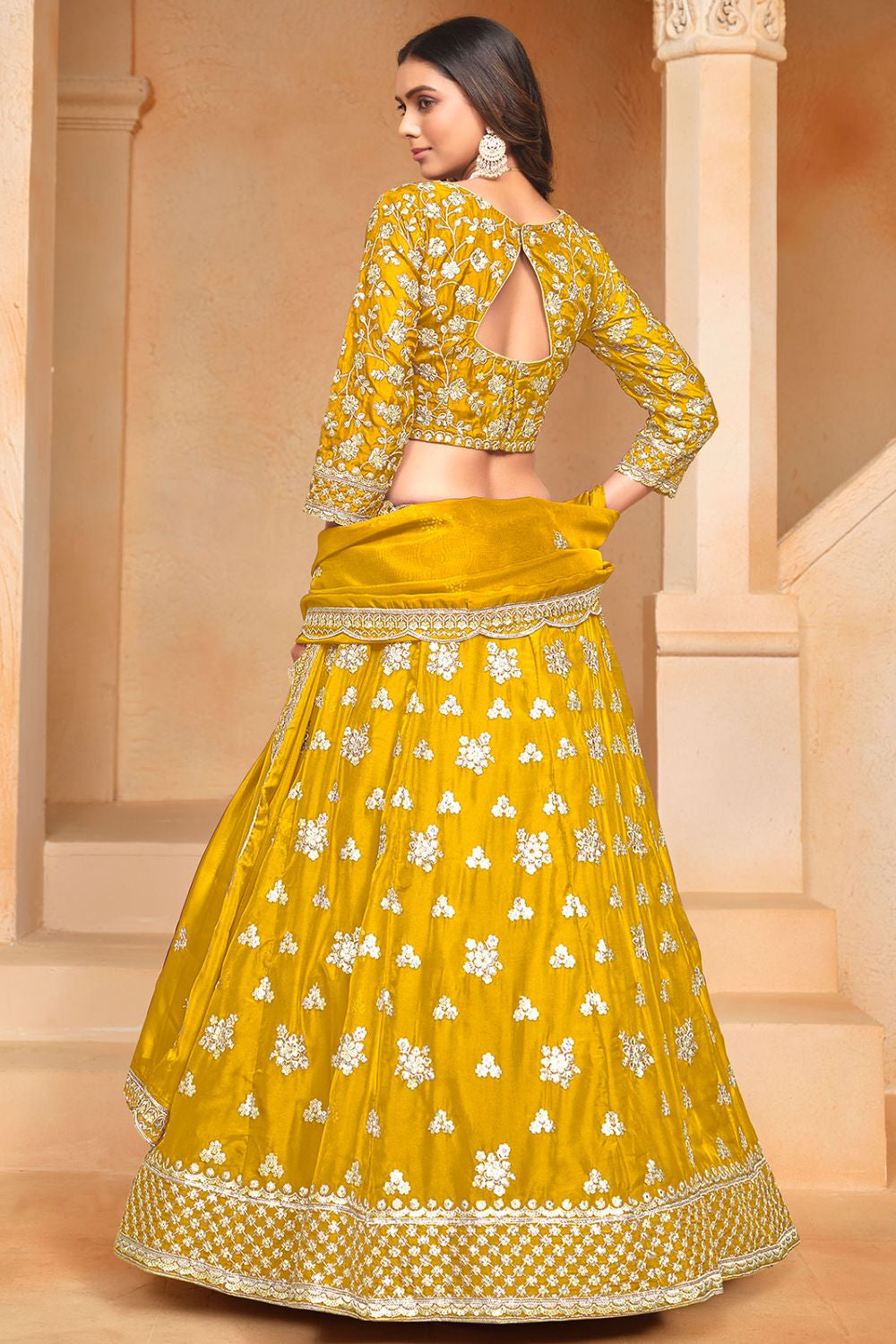 Yellow Organza Haldi Sangeet Designer Lehengas SFDFS31003