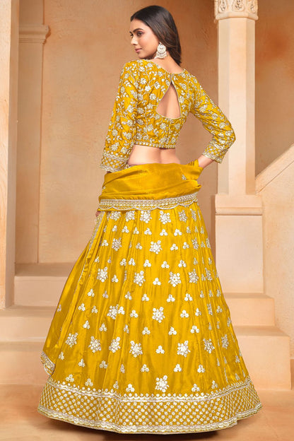 Yellow Organza Haldi Sangeet Designer Lehengas SFDFS31003