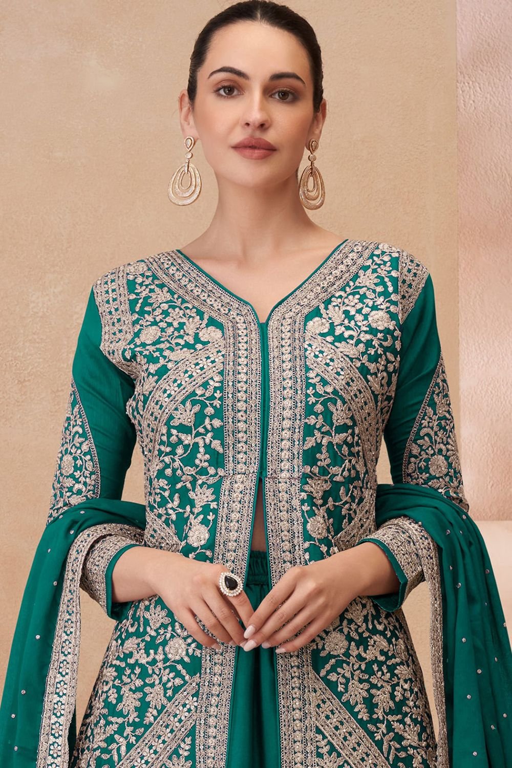 Green Wedding Lehenga Kameez In Chinnon Silk SFYS144304