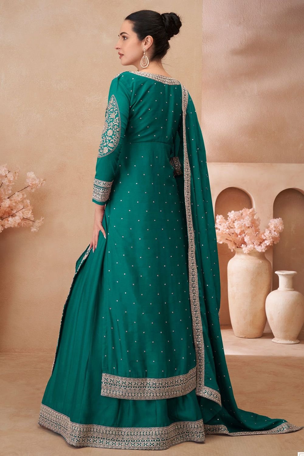 Green Wedding Lehenga Kameez In Chinnon Silk SFYS144304