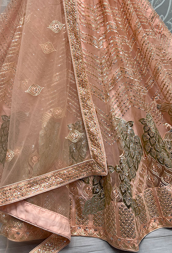 Peach Net Designer Reception Wedding Lehenga SFANJ2174