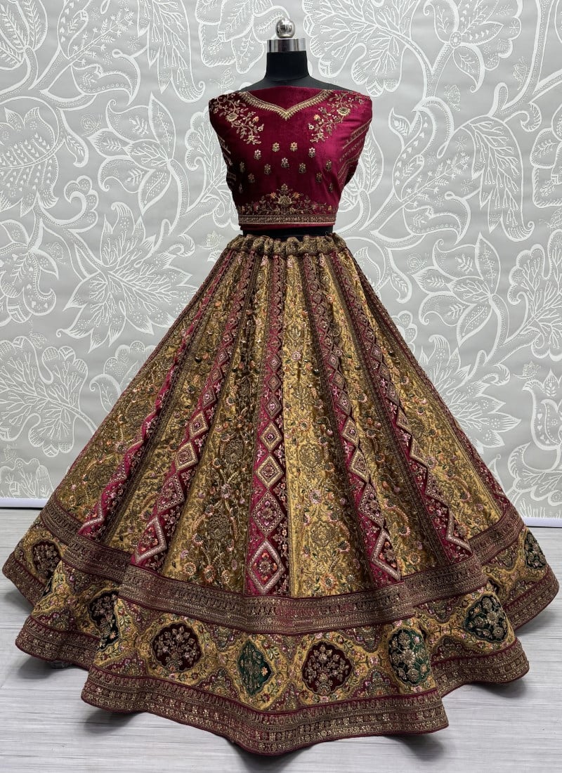 Yellow Bridal Wedding Lehenga Choli Set In Velvet SFANJ2934