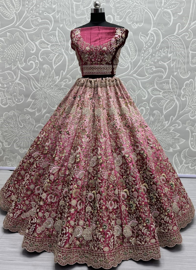 Pink Velvet Designer Bridal Lehenga Set SFANJ2597