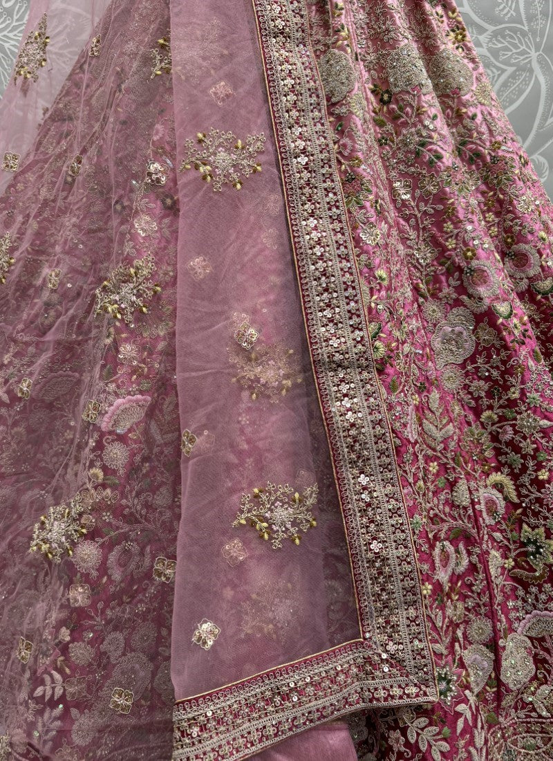 Pink Velvet Designer Bridal Lehenga Set SFANJ2597