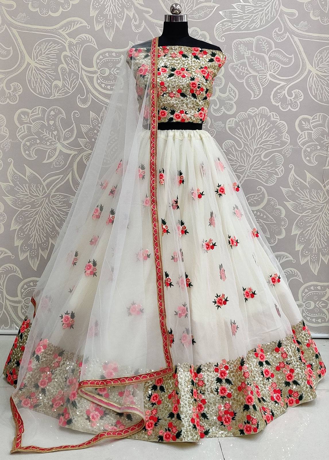 White Net Wedding Party Lehenga Choli SFANJ2935