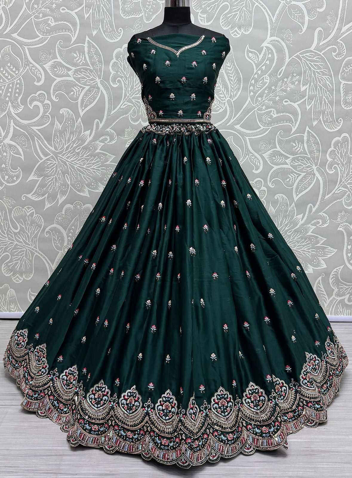 Green Silk Designer Lehenga Choli For Engagement SFANJ2941