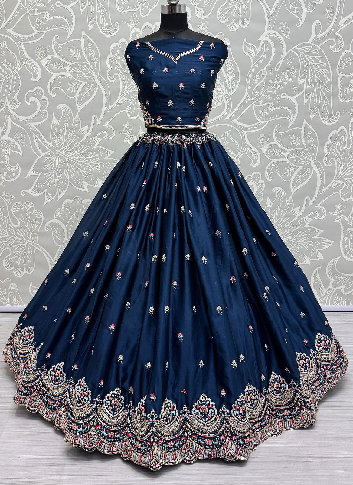 Blue Silk Designer Lehenga Choli For Engagement Party SFANJ2943