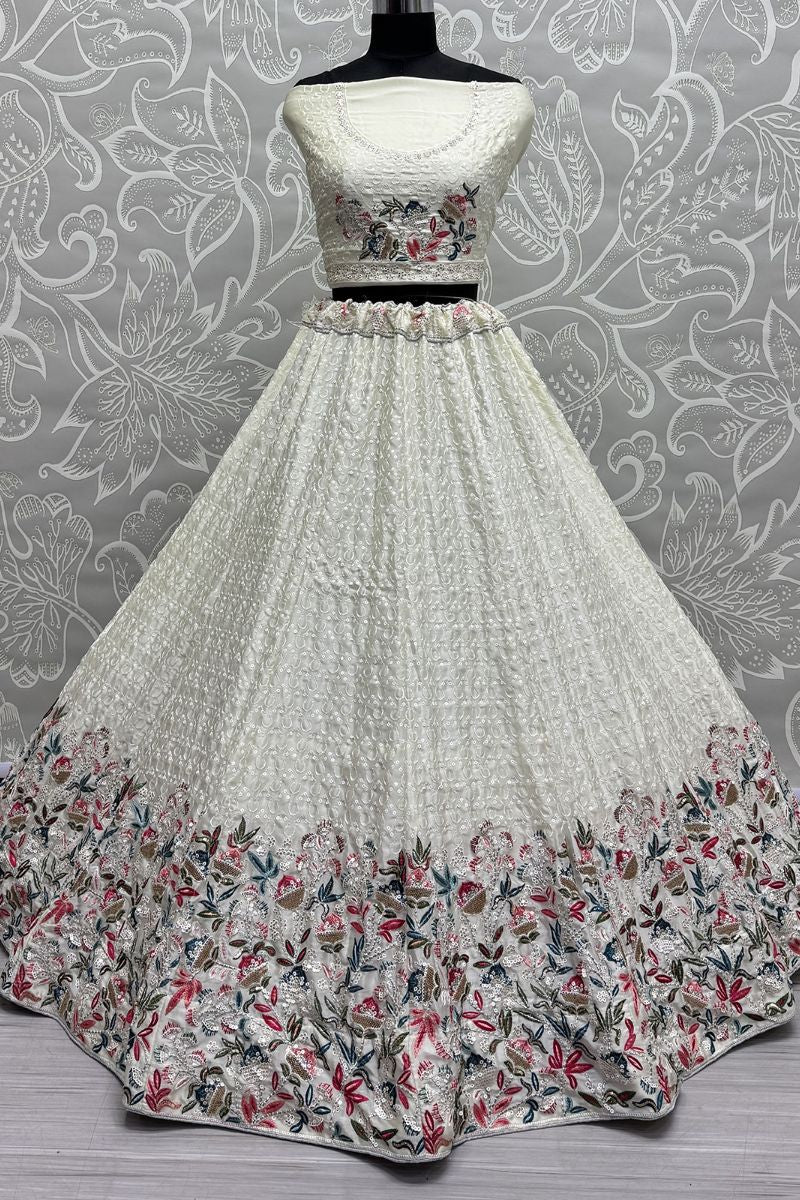 Enchanting White Chinnon Wedding Lehenga SFANJ2919