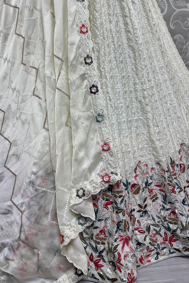 Enchanting White Chinnon Wedding Lehenga SFANJ2919