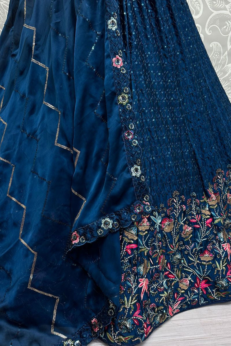 Enchanting Blue Chinnon Wedding Lehenga SFANJ2920