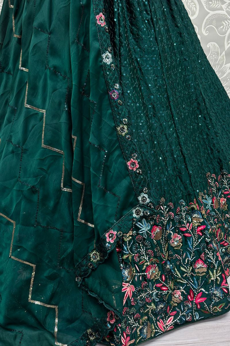 Enchanting Green Chinnon Wedding Lehenga SFANJ2921