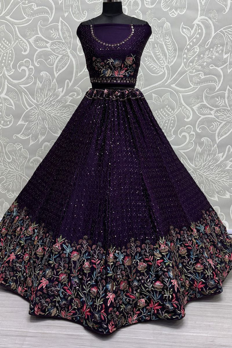 Enchanting Purple Chinnon Wedding Lehenga SFANJ2922