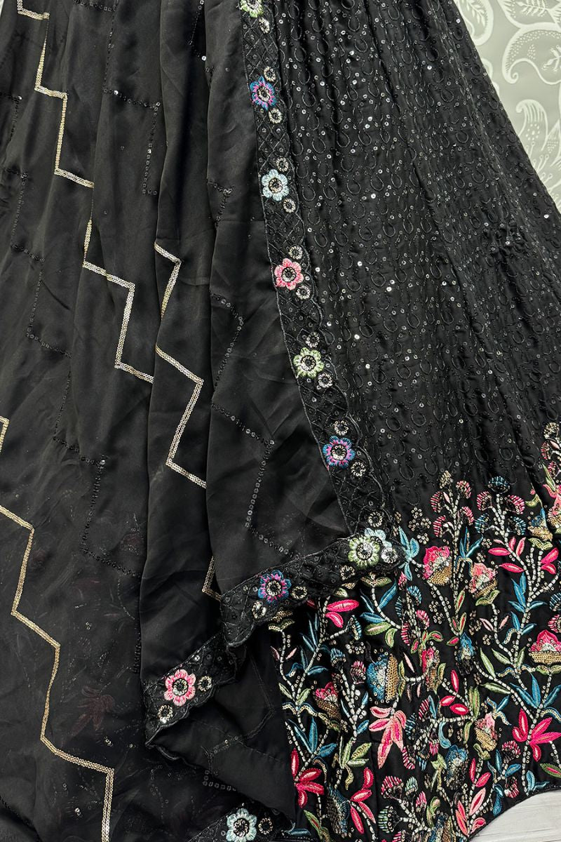 Enchanting Black Chinnon Wedding Lehenga SFANJ2923