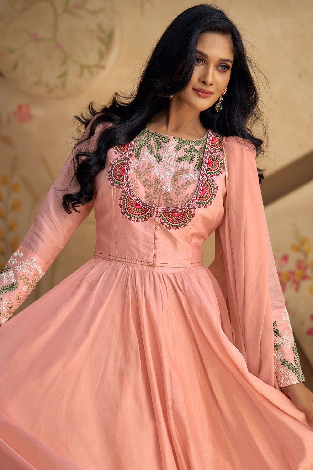 Pink Embroidered Pure Silk Anarkali Suit SFYS130002