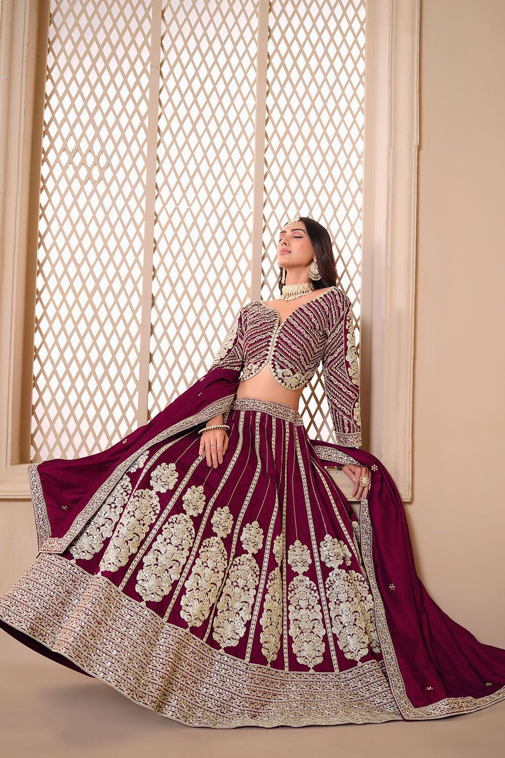 Burgundy Art Silk Designer Party Lehenga SFDFS32802