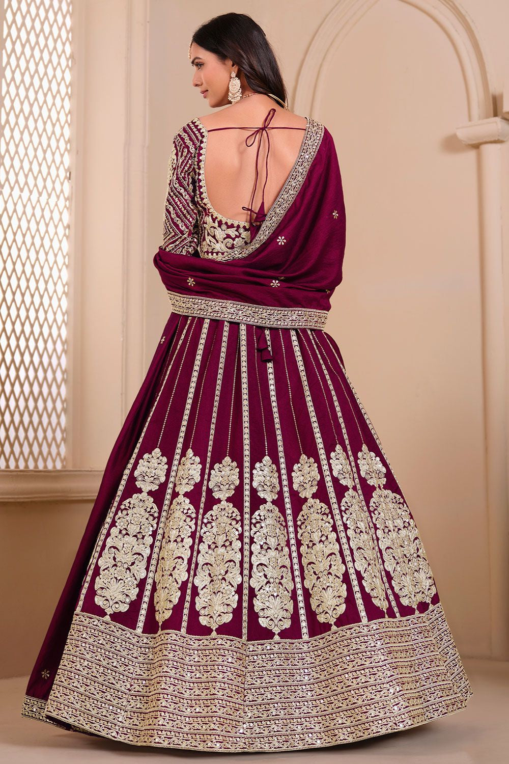 Burgundy Art Silk Designer Party Lehenga SFDFS32802