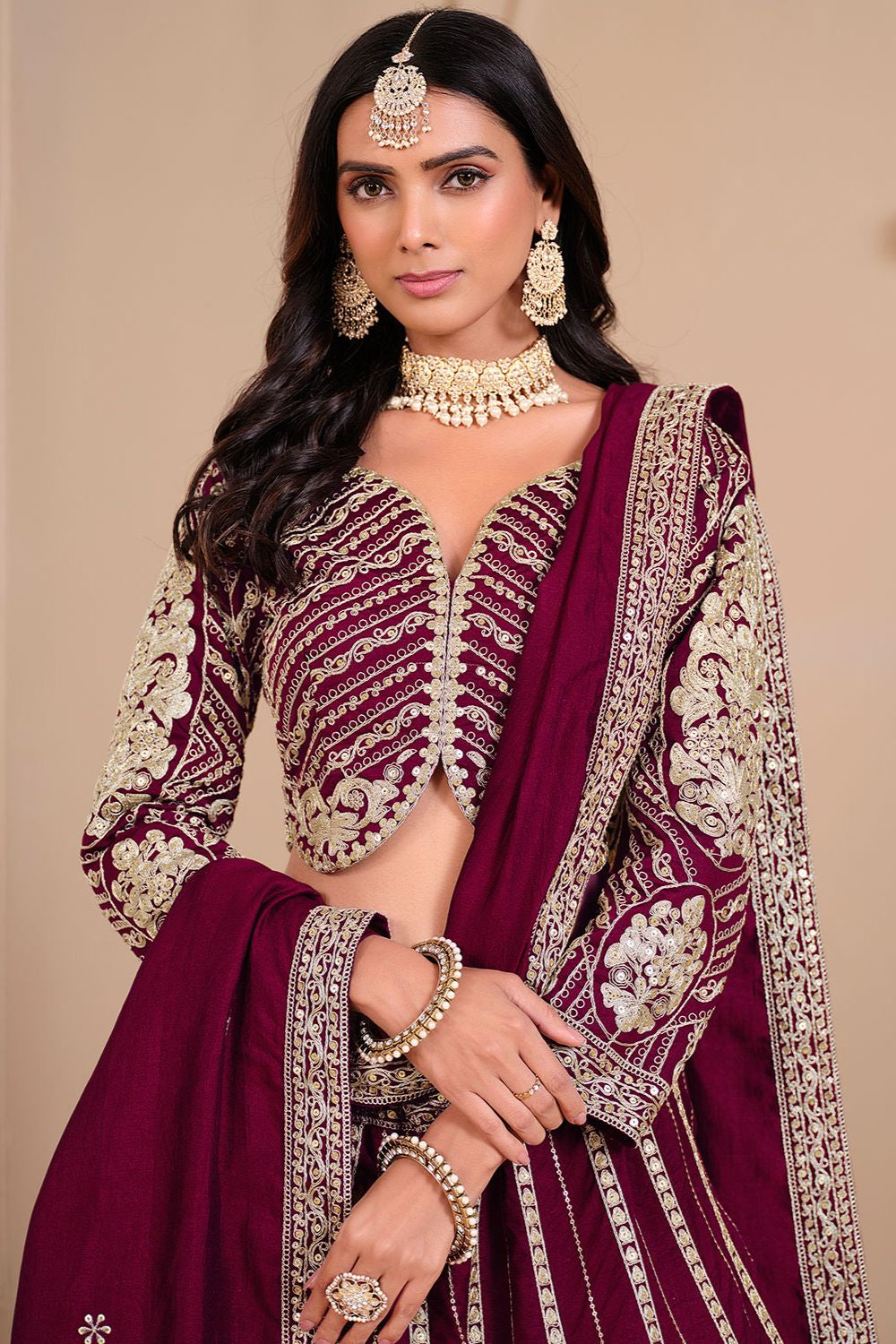 Burgundy Art Silk Designer Party Lehenga SFDFS32802