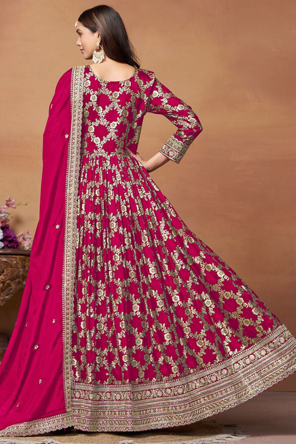 Beautiful Dark Pink Colour Jacquard Anarkali Suit SFDFS29204