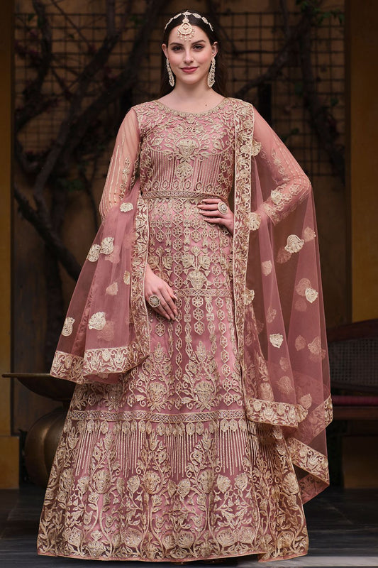 Beautiful Designer Pink Colour Net Anarkali Suit SFSA449903